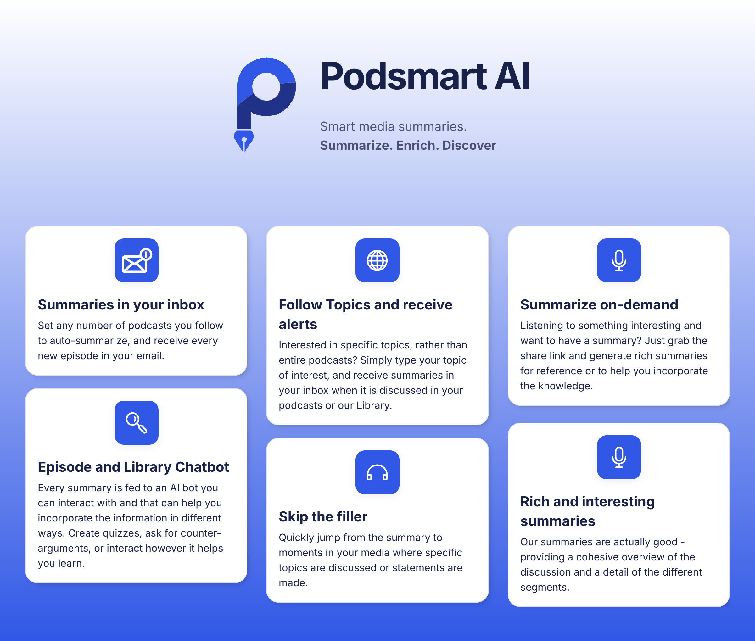 Podsmart AI: On-Demand Podcast Summaries & Insights